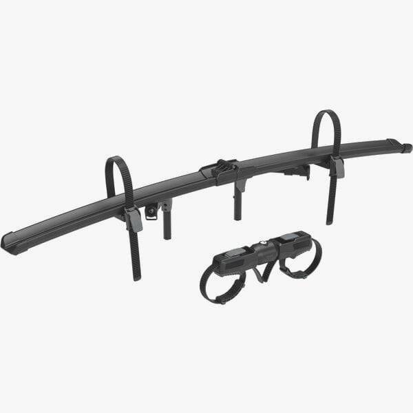 Thule EasyFold 3 foldable bike adapter for adding a third or fourth bike to Thule bike racks, shown with the compact, foldable design.