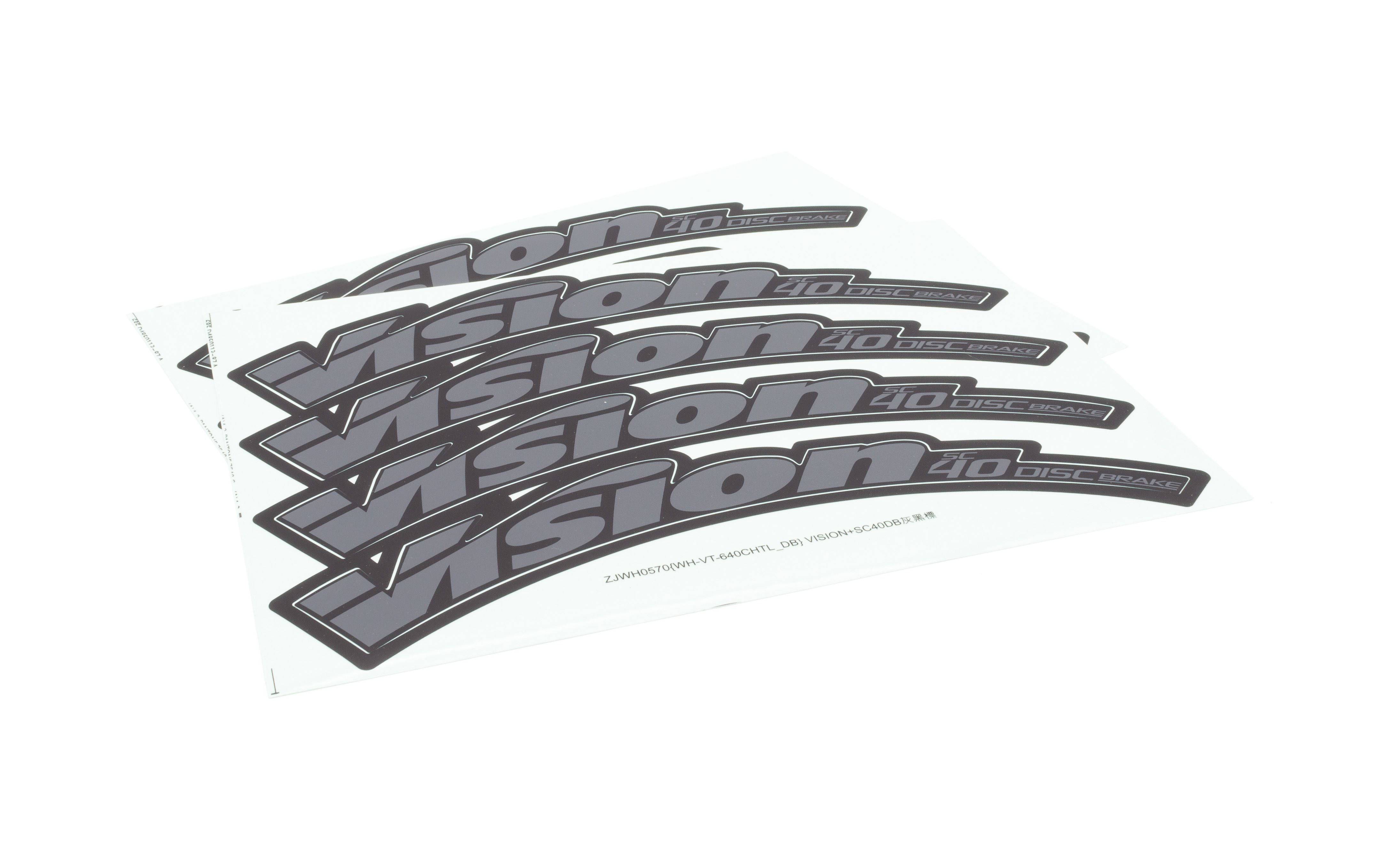 Vision SC 40 disc brake wheel decal set for bike wheels, replacement stickers with black and white design, for Vision bike components.