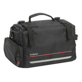 Zefal Z Traveller 60 expandable pannier rack bag with universal mounting system, black with zippered compartments and reflective accents.