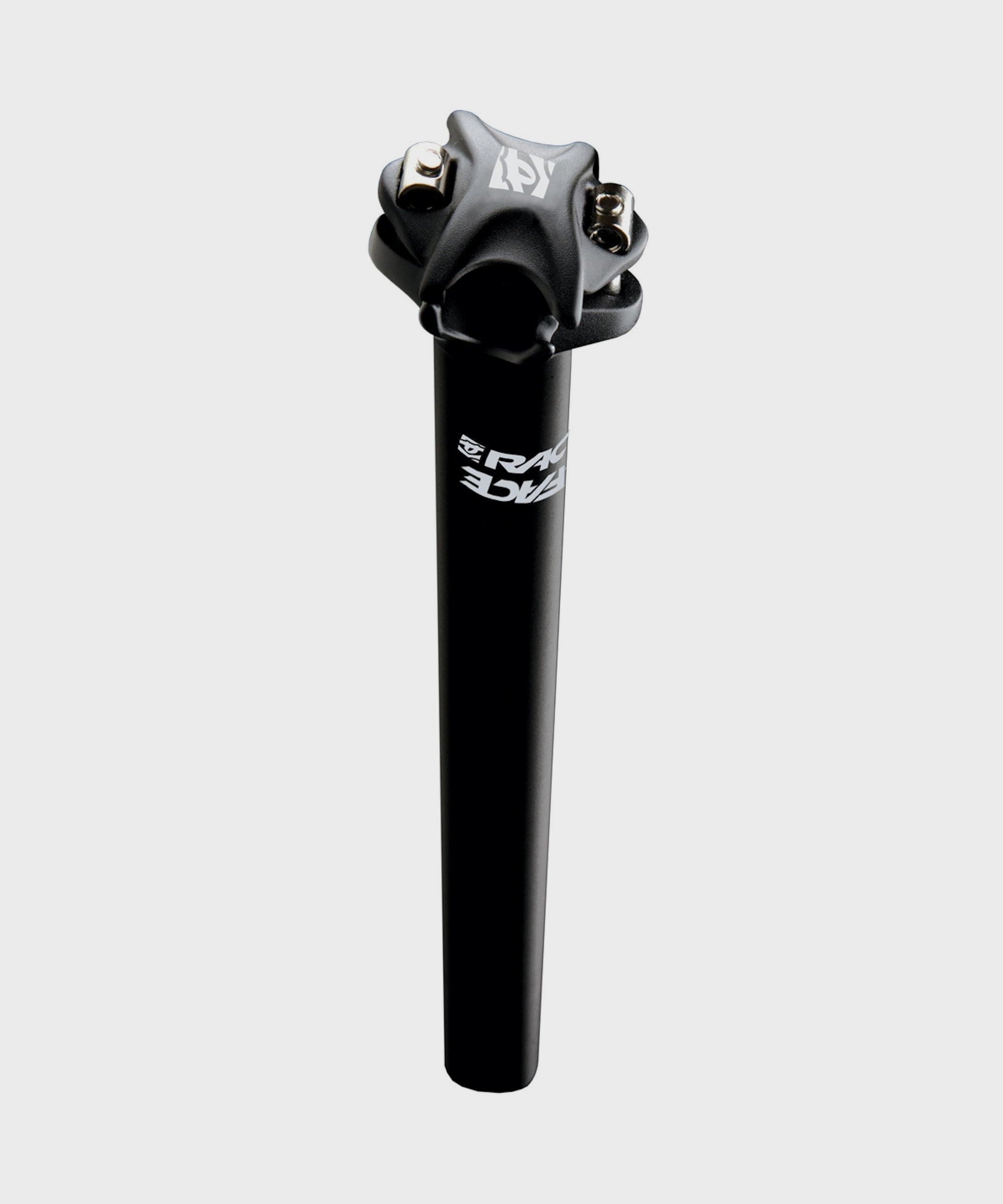 Race Face Ride seatpost for XC and trail bikes, featuring durable construction and a 2-bolt clamp for secure saddle attachment.