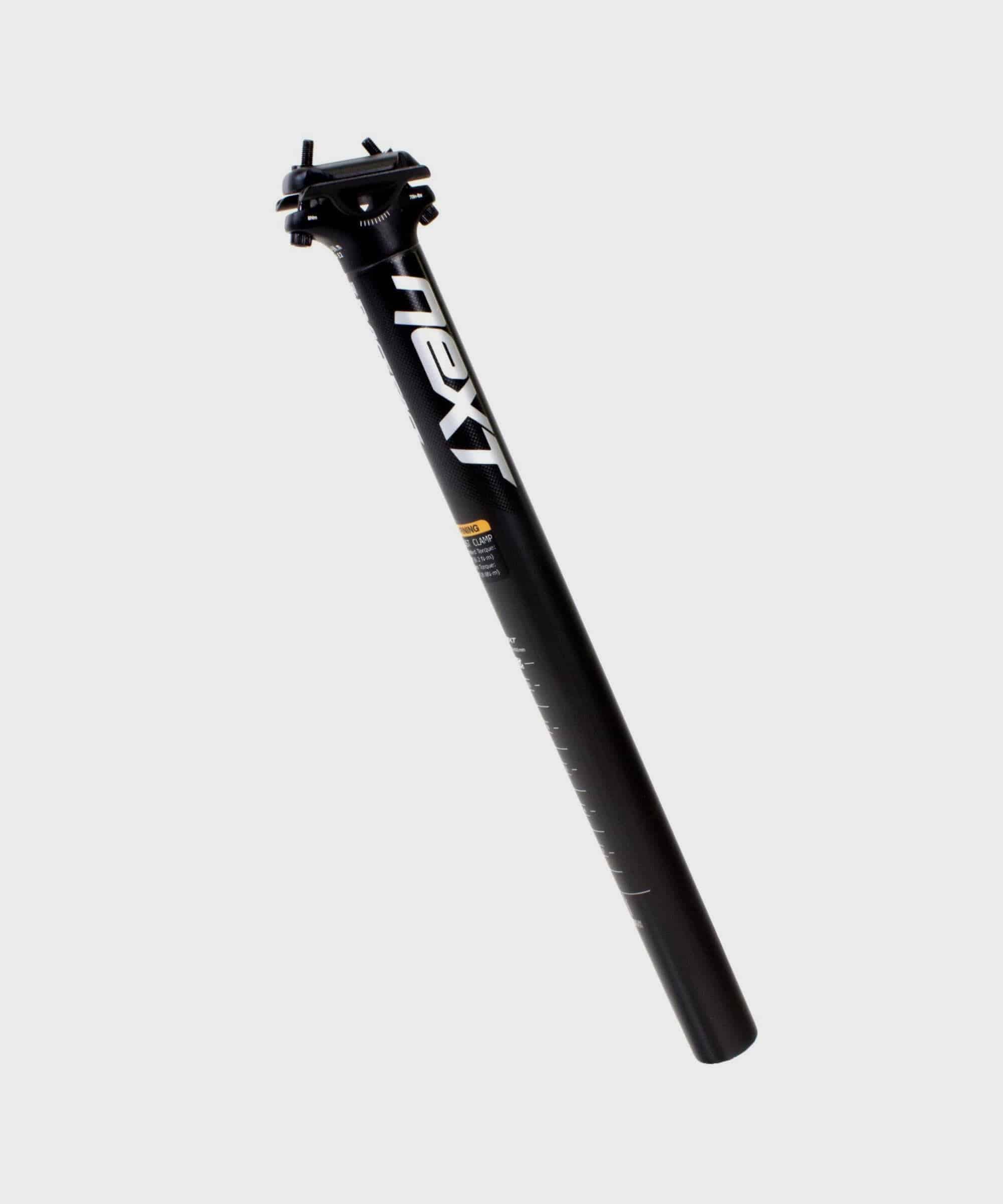 Race Face Next SL Carbon seatpost with adjustable Hunter head for XC and trail riding, featuring lightweight carbon construction.
