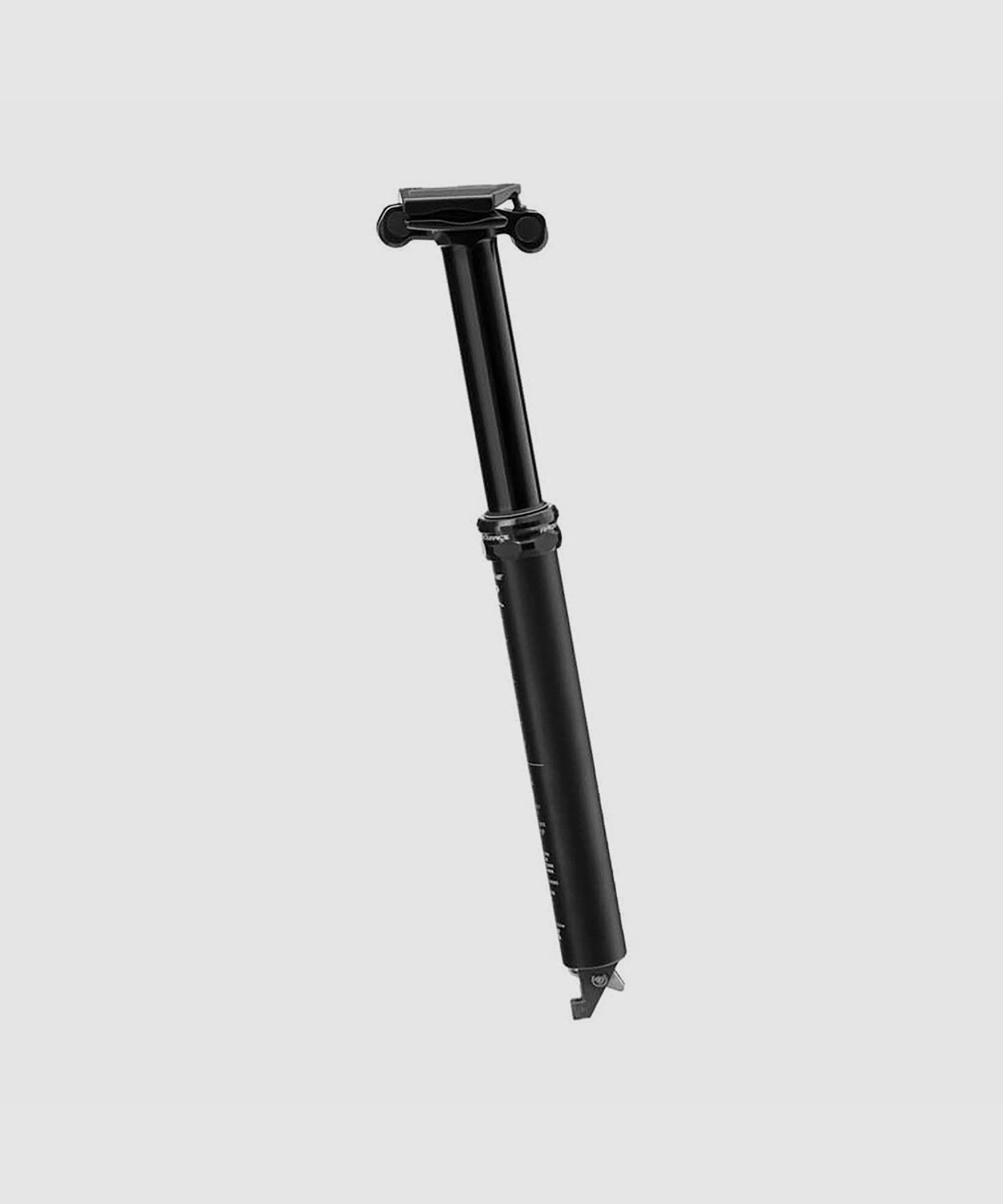 Race Face Turbine R dropper seatpost for mountain bikes, showing the sleek black dropper post with mounting hardware.