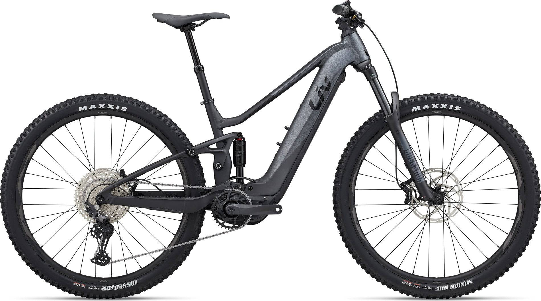 Liv Embolden E+ 1 Pro e-mountain bike with suspension system, sleek frame, and mountain tires, ready for off-road adventures.