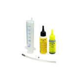 Rohloff workshop oil filling tube for precise lubrication of Rohloff Speedhub gear hubs, shown with oil application tools.