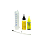 Rohloff workshop oil filling tube for precise lubrication of Rohloff Speedhub gear hubs, shown with oil application tools.