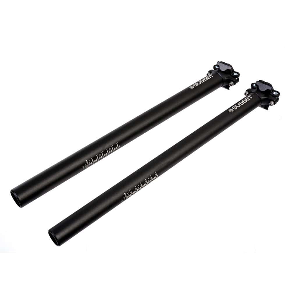 Gusset Components Lofty XXL seatpost with 2-bolt micro-adjust, 450mm length, fits 27.2mm and 30.9mm diameter bike frames.