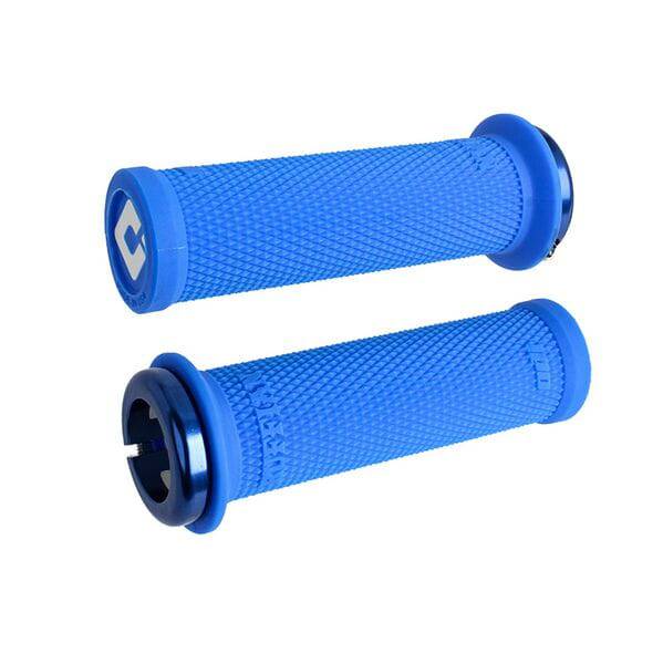 ODI Ruffian Mini BMX lock-on grips with v2.1 single-clamp system, 110mm length, installed on a bike handlebar.
