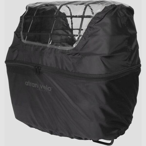 AtranVelo Rainy Duo Cover for bike basket with window and zipper access, waterproof rain protection accessory for cycling.