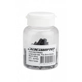 Jagwire Alloy Black Lined End Caps for 5mm brake cables, set of 50, preventing cable fraying and providing protection.
