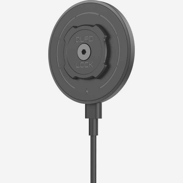 Quad Lock MAG Wireless Charging Head V2 fast 15W charger for Quad Lock mounts, showing sleek design and magnetic connection