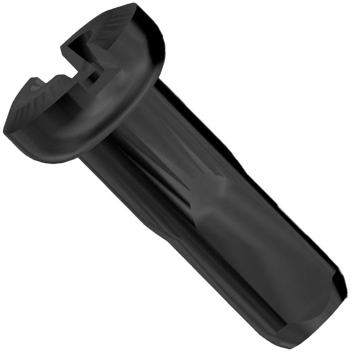 Sapim Polyax 12mm black brass wheel nipples with articulating head, shown in a bag of 100 for bicycle wheel building components.