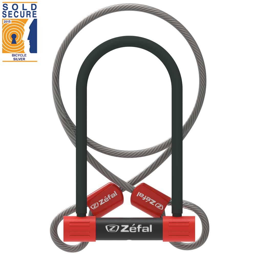 Zefal D-Locks K-Traz U13 cable U-lock bike lock with double locking system, shown in a close-up view of the lock and cable.