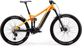Merida eOne-Sixty 700 electric mountain bike with Shimano Steps motor, 29"/27.5" wheels, black frame, and rugged design.