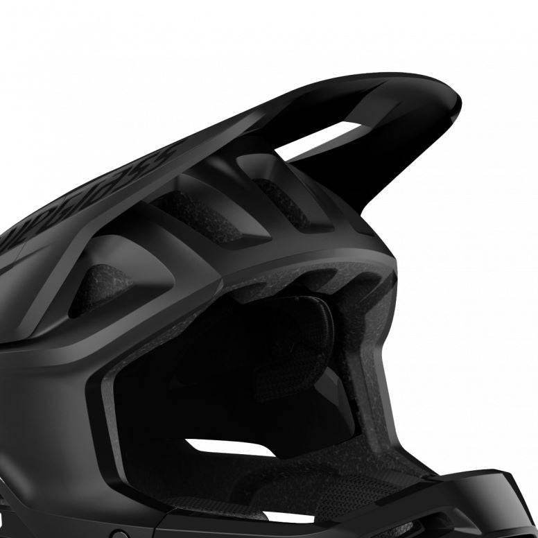 Bluegrass Vanguard Core black visor, large size replacement spare part for outdoor clothing, showing the curved brim and adjustable strap.
