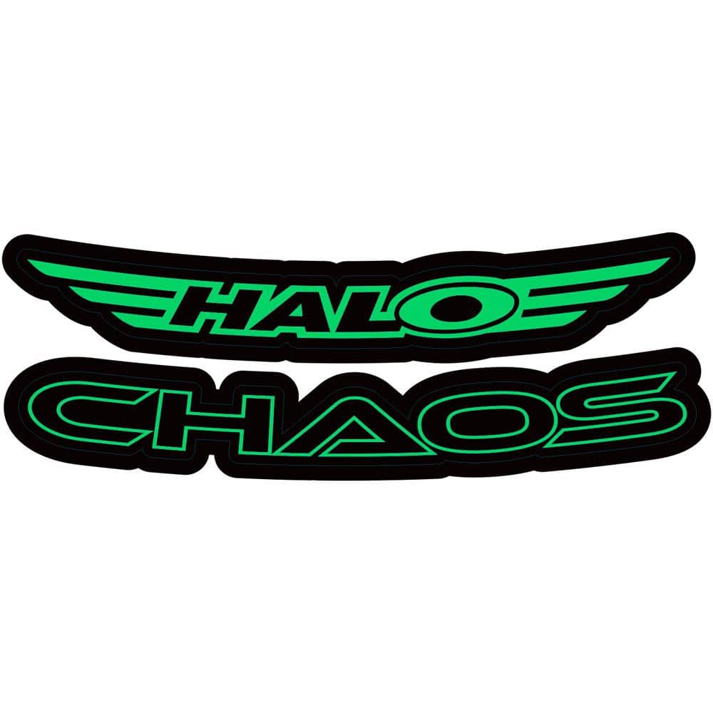 Vibrant Halo Chaos Rim Decals for Halo Chaos wheels, custom sticker pack with colorful designs on a vehicle wheel.