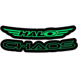 Vibrant Halo Chaos Rim Decals for Halo Chaos wheels, custom sticker pack with colorful designs on a vehicle wheel.