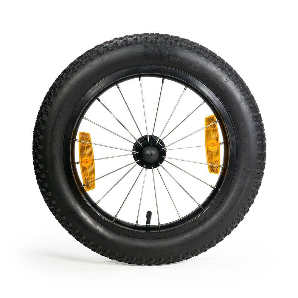Burley 16 Plus all-terrain replacement wheel kit for trailers, featuring durable wheels and rugged tread for outdoor adventures.