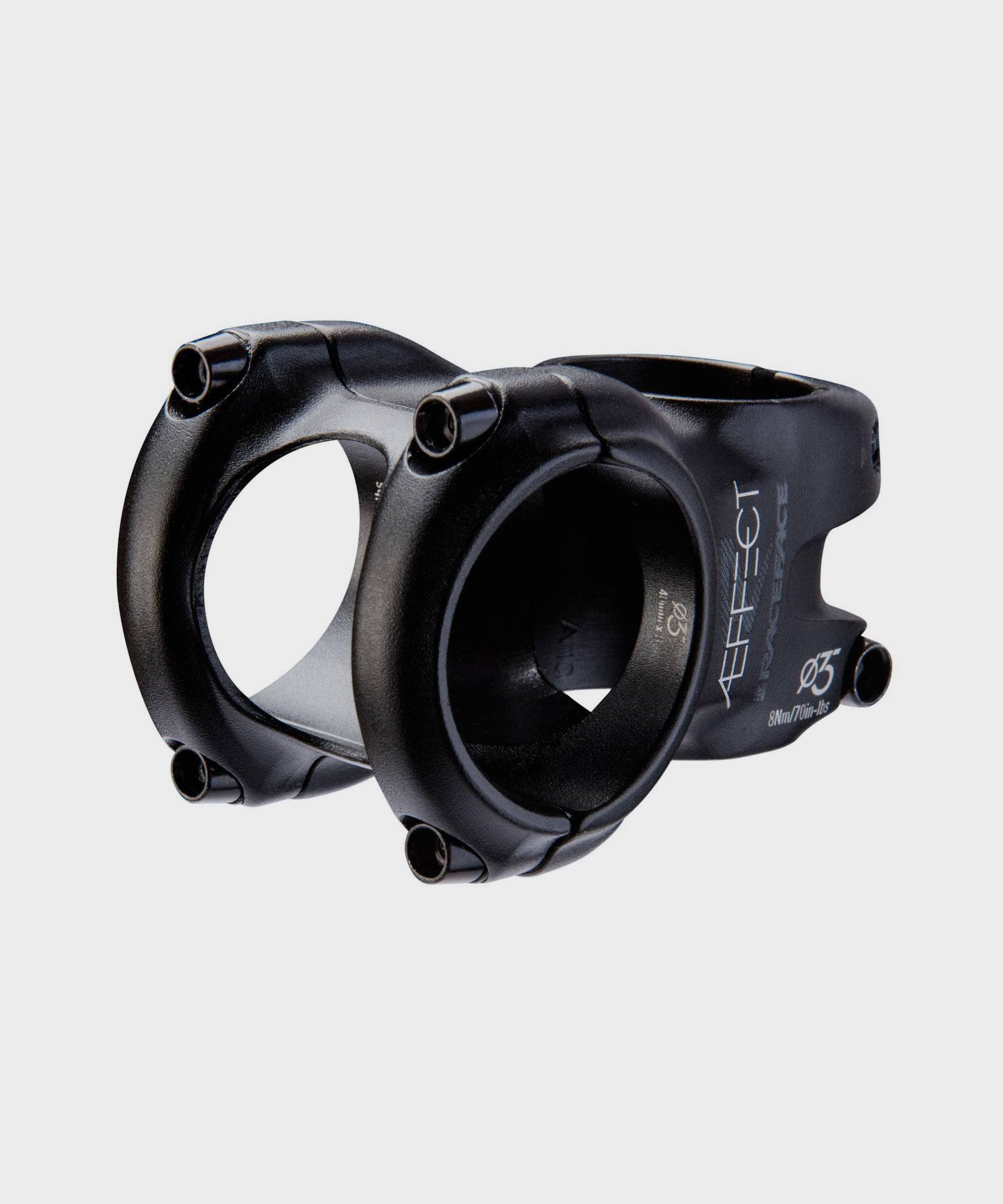 Race Face Aeffect R 35 stem with 0° rise for all-mountain and enduro bikes, 40-70mm length, black component for mountain biking.