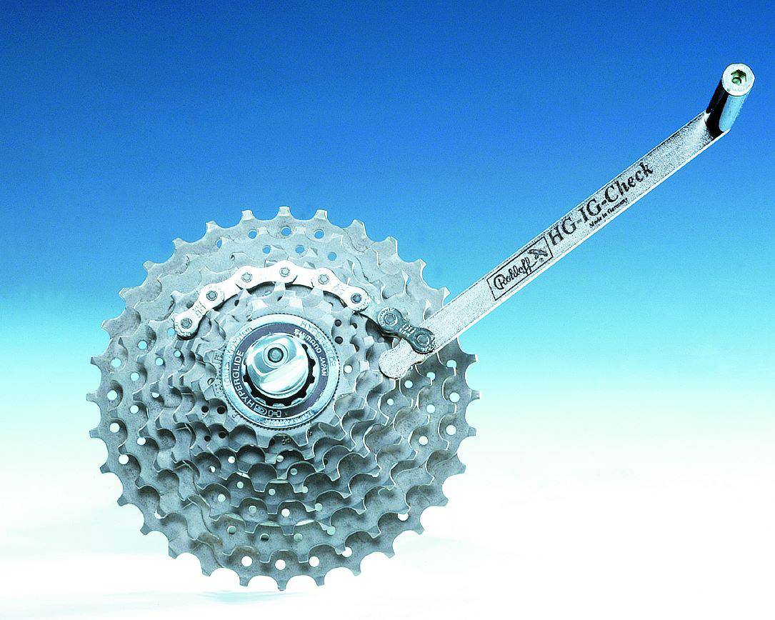 Rohloff HG-IG Check Hub Spares Tool for Shimano cassette sprocket wear monitoring, close-up of the component.
