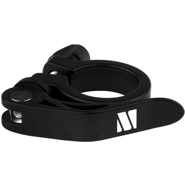 M Part quick release bike seat clamp in black, 28.6mm, designed for tool-free height adjustments on bike saddles.