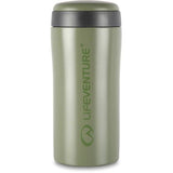Lifeventure 300ml matte khaki thermal mug with vacuum insulation and leak-proof lid, designed for hot and cold beverages.