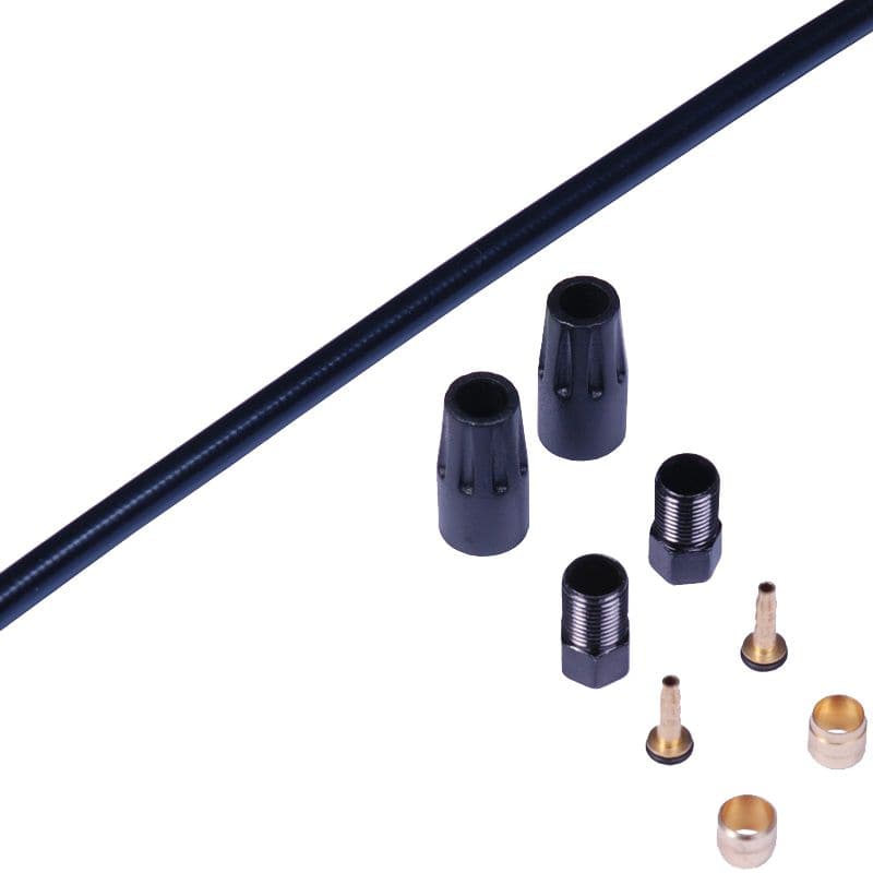 TRP 5.0mm black brake hose kit for disc brakes, 2000mm length, compatible with TRP and Tektro mountain bike disc brake systems.