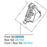 Campagnolo replacement disc brake calipers for front and rear bike components, shown in a close-up image.