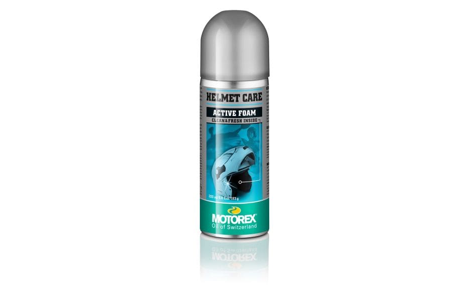 Motorex Helmet Care Spray 200ml for cleaning, deodorizing, and refreshing motorcycle helmets and gear.