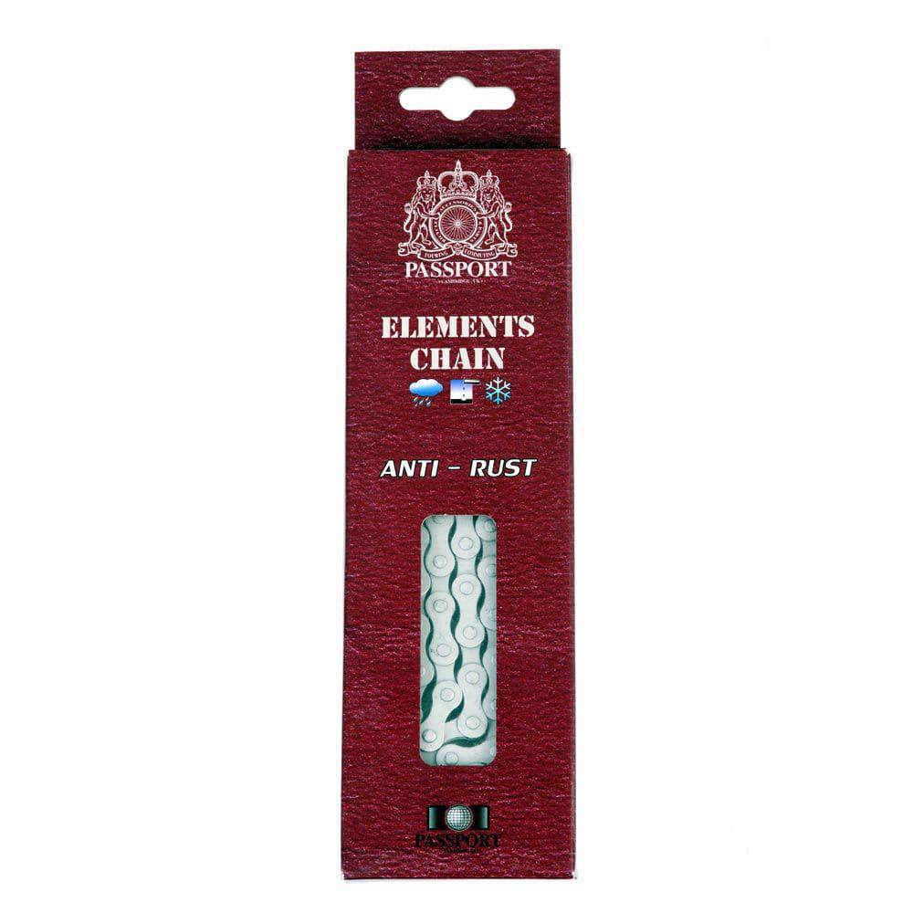 Passport Elements anti-rust bike chain component with corrosion resistance, designed for commuter bicycles.