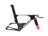 Colnago TT1 Carbon Time Trial frameset with disc brakes, aerodynamic design for competitive cycling, shown with bike components.