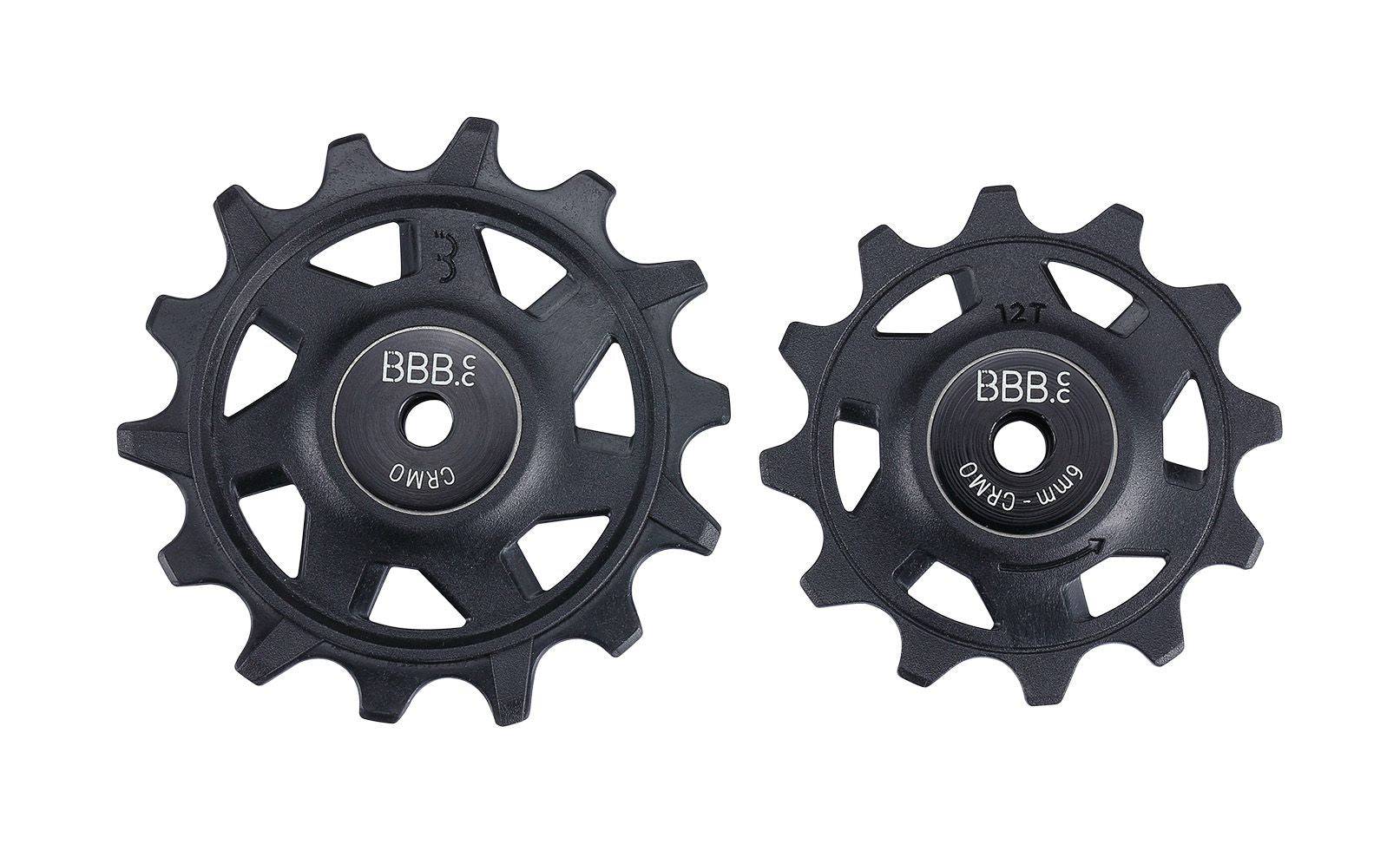 BBB BDP-07 RollerBoys SRAM 12-speed jockey wheels in black, rear derailleur components with 12 and 14-tooth sizes.