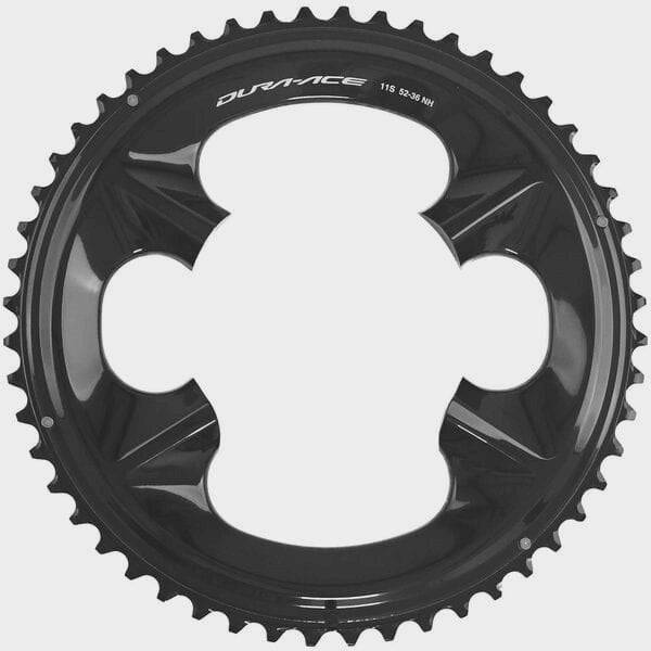 Shimano Dura-Ace FC-09 52-tooth outer chainring for 11-speed road bike, featuring a lightweight black design and precise tooth profile.