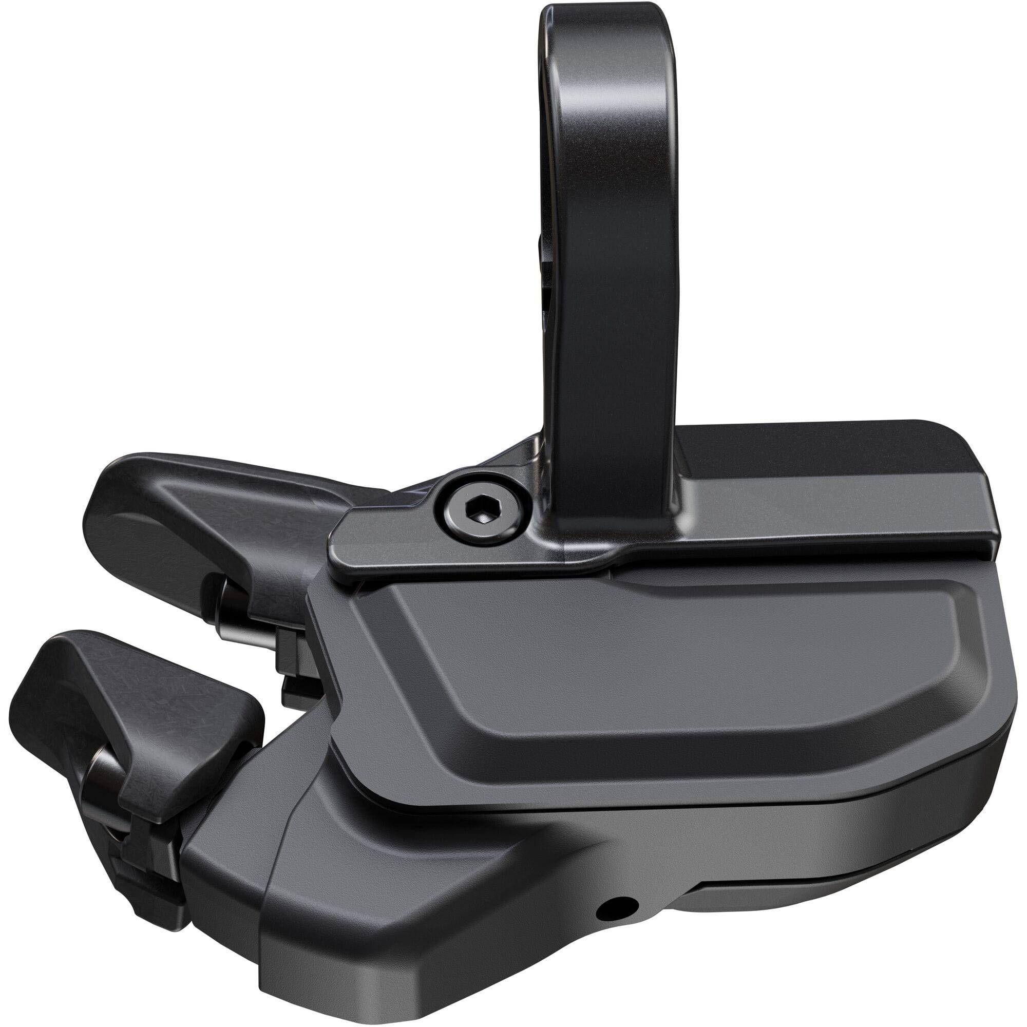 Shimano Deore XT SW-M8250-R wireless Di2 right-hand shift switch with clamp band for bicycle component setup.