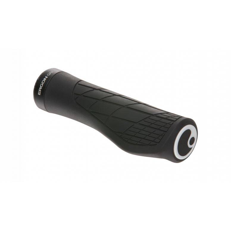Ergon GA3 ergonomic bike grips with aluminum clamps, designed for comfort and control on bicycle handlebars.