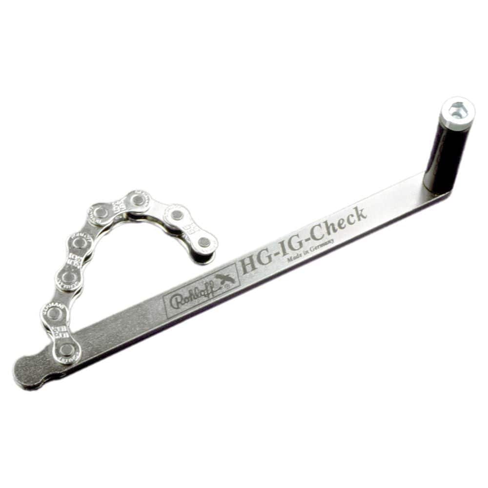 Rohloff HG-IG Check Hub Spares Tool for Shimano cassette sprocket wear monitoring, shown with its components.