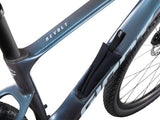 Giant Revolt Advanced 1 gravel bike with adjustable wheelbase and integrated storage compartment, black and silver frame, mounted on a stand