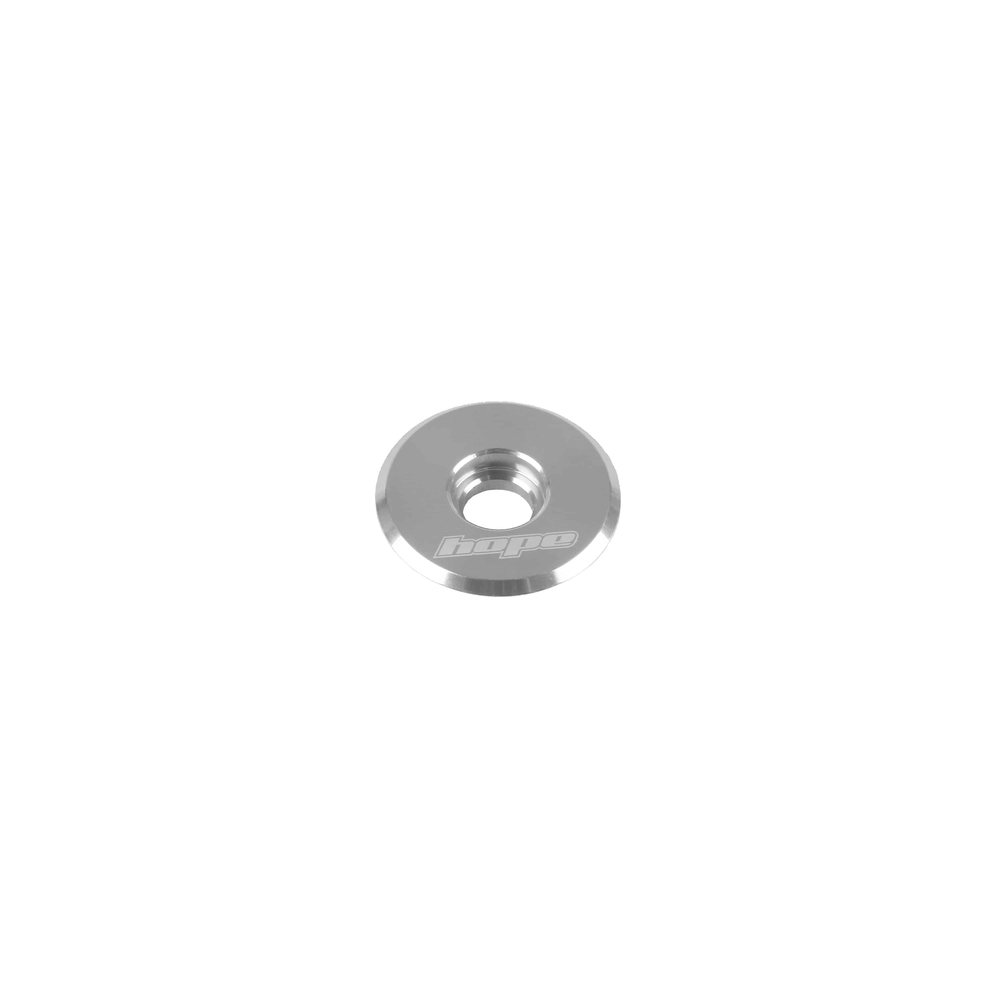 Hope Top Cap 2024 for bike headset, showing a sleek silver component with Hope branding, designed for a secure fit.