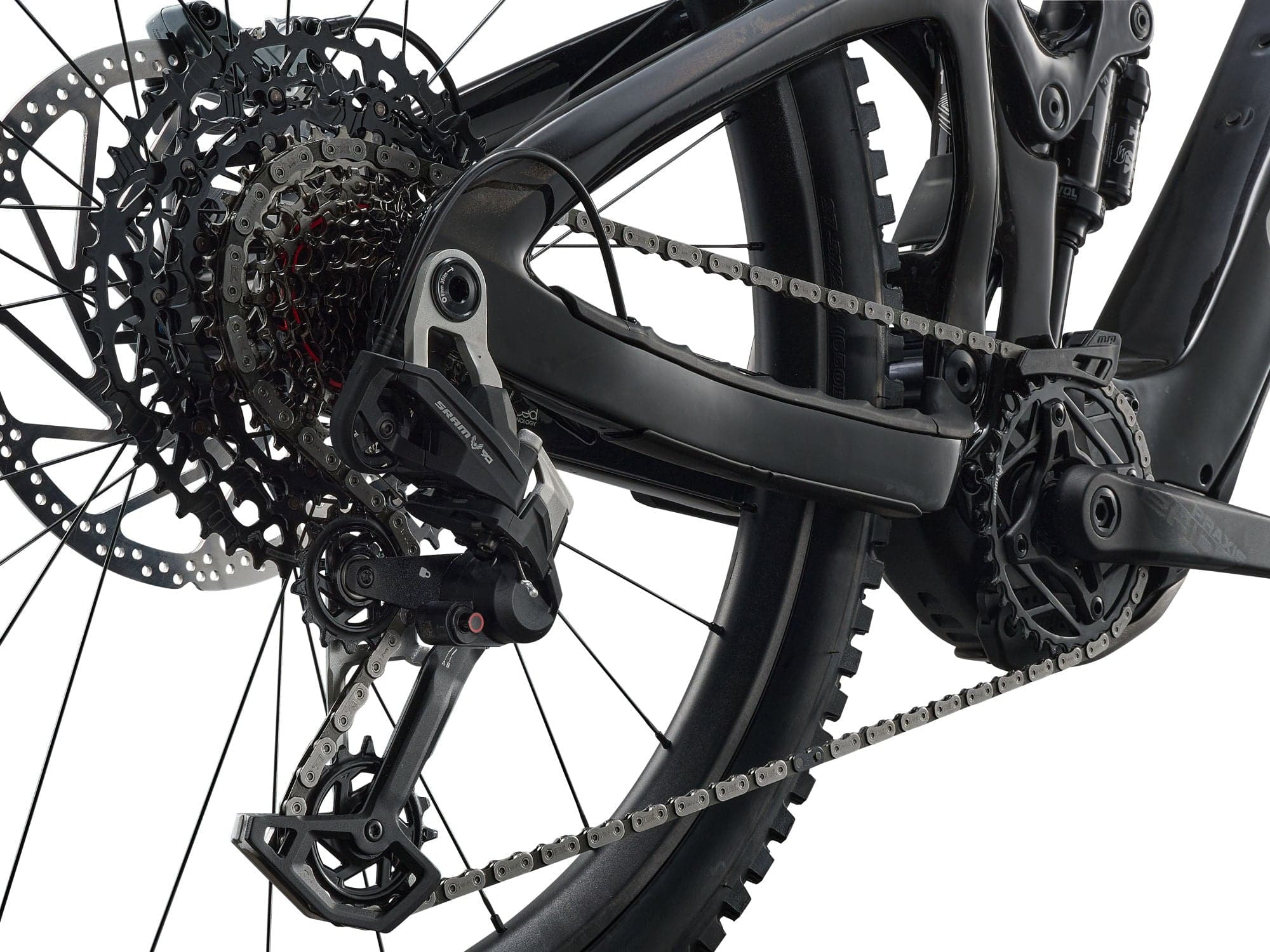 Giant Reign Advanced E+ 1 2026 electric mountain bike with SyncDrive Pro motor and Maestro suspension, shown outdoors.
