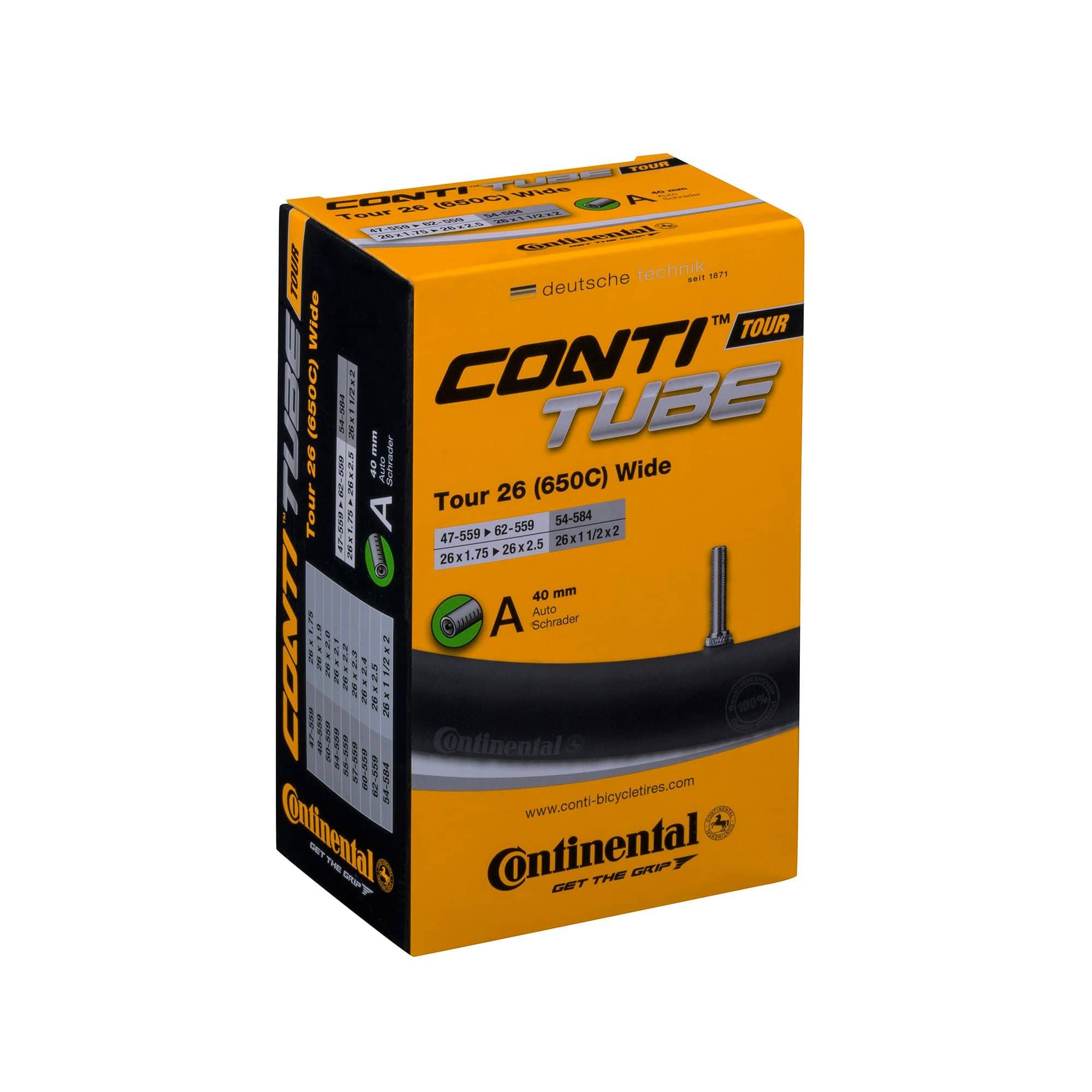 Black Continental Tour Tube 700x32-47C with Schrader 40mm valve, durable inner tube for bikes, component part.