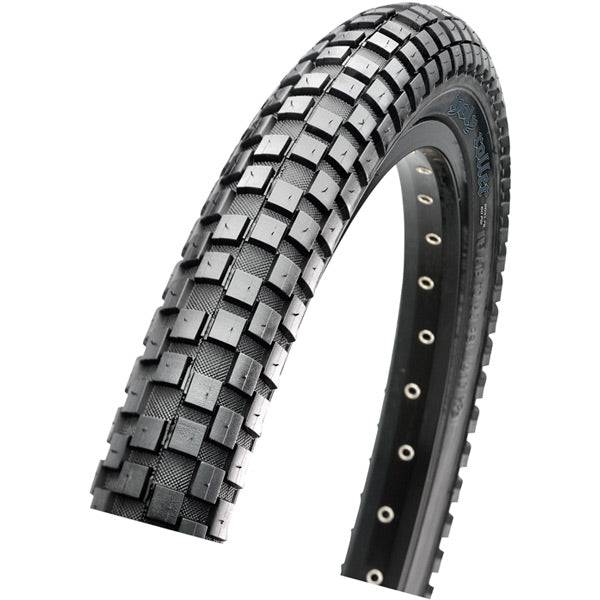 Maxxis Holy Roller BMX tire with 60 TPI wire bead, single compound for dirt and street riding, shown in this product image.