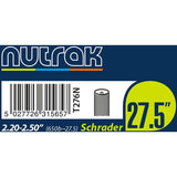 Nutrak 27.5-inch inner tube with Schrader valve for cycling, showcasing the rubber tube and valve for reliable bike performance.