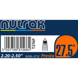 Nutrak 27.5-inch inner tube with Schrader valve for reliable cycling performance, designed for mountain and bike tires.