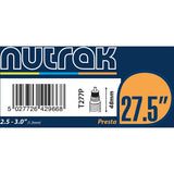 Nutrak 27.5-inch inner tube with Schrader valve for bicycle tires, designed for reliable cycling performance and compatibility.