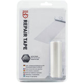 Clear PVC repair tape by Gear Aid, weatherproof outdoor gear patch tape, applied to a fabric surface for waterproof repairs.