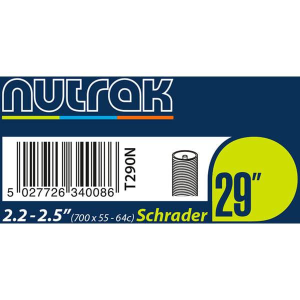 Nutrak 29+ 650B bike inner tube with 48mm Presta valve, durable butyl inner tube for mountain and road bikes.