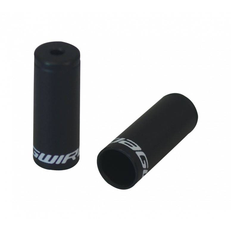 Jagwire 3mm dropper cable end caps in black, open alloy, for bike dropper cables, shown in a 50-pack.