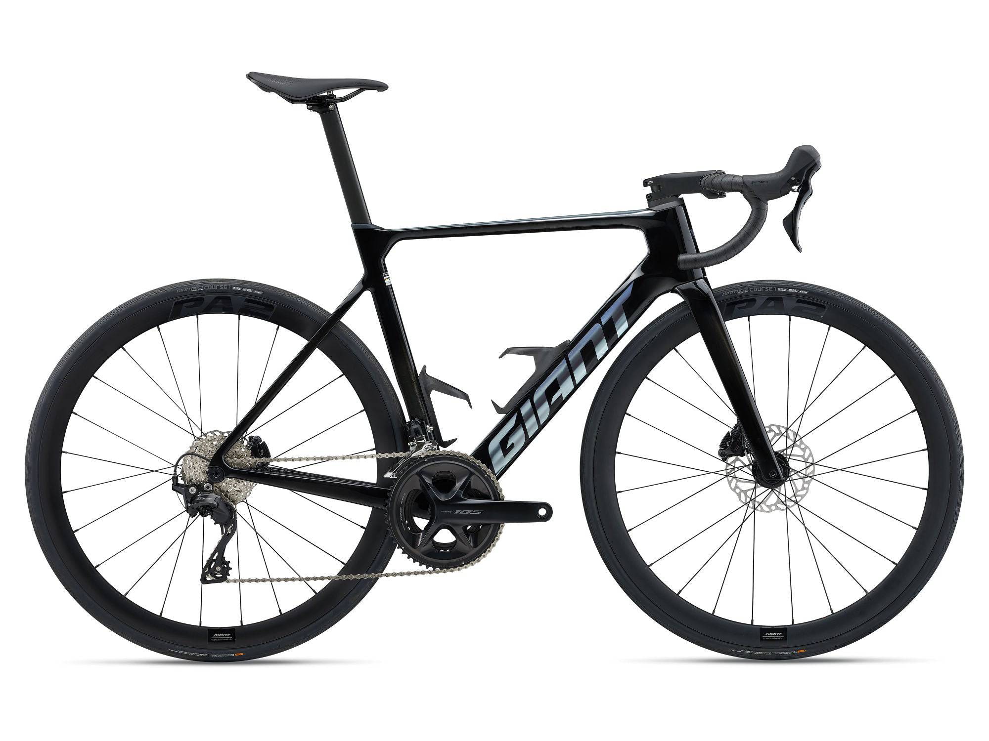 Giant Propel Advanced 2 road bike with Shimano 105 R7100 groupset and hydraulic disc brakes, showing sleek aerodynamic frame.
