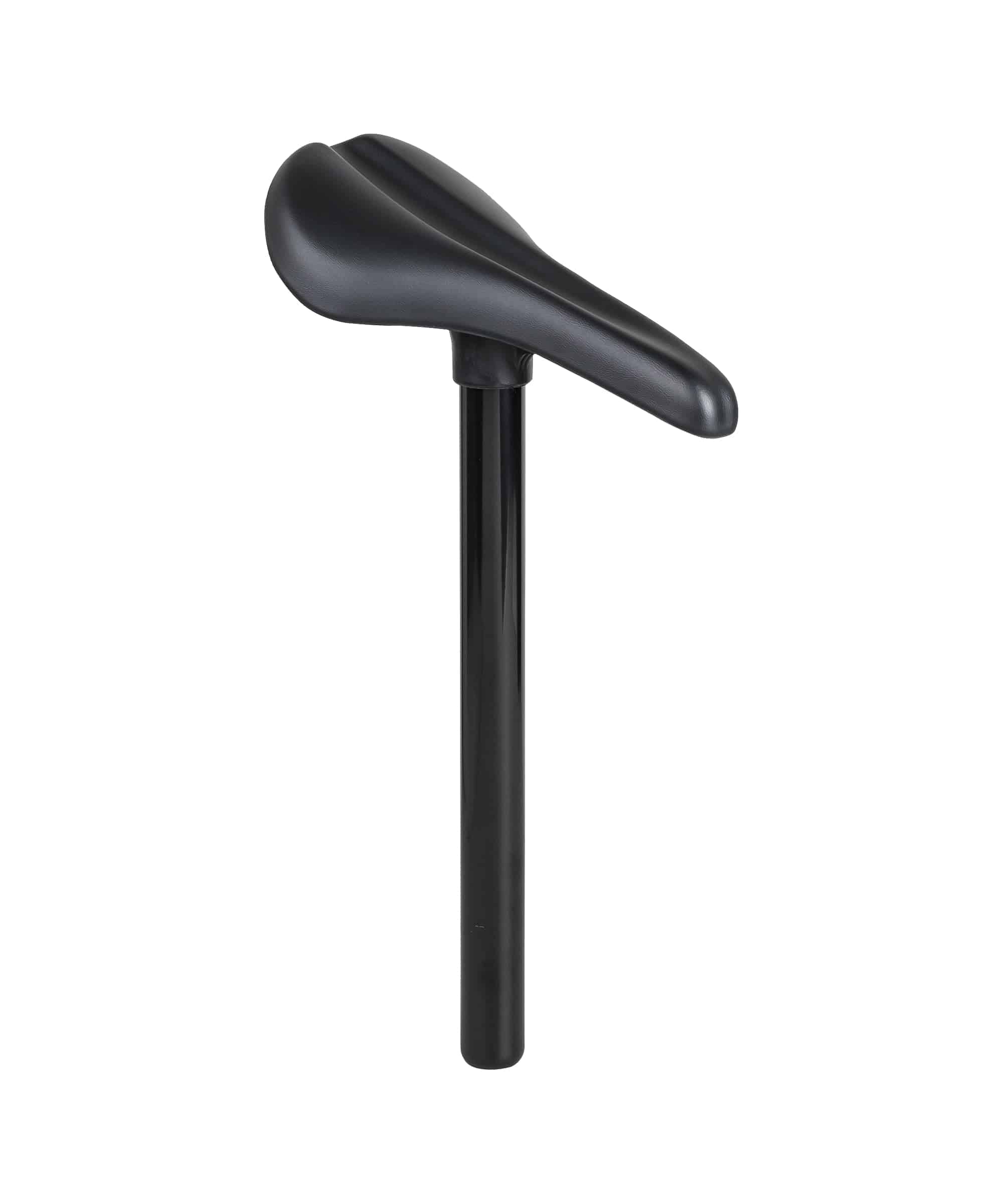 Trek Precaliber 24 youth bike saddle with integrated 27.2mm seatpost, black, 228x128mm, mounted on a bicycle component.
