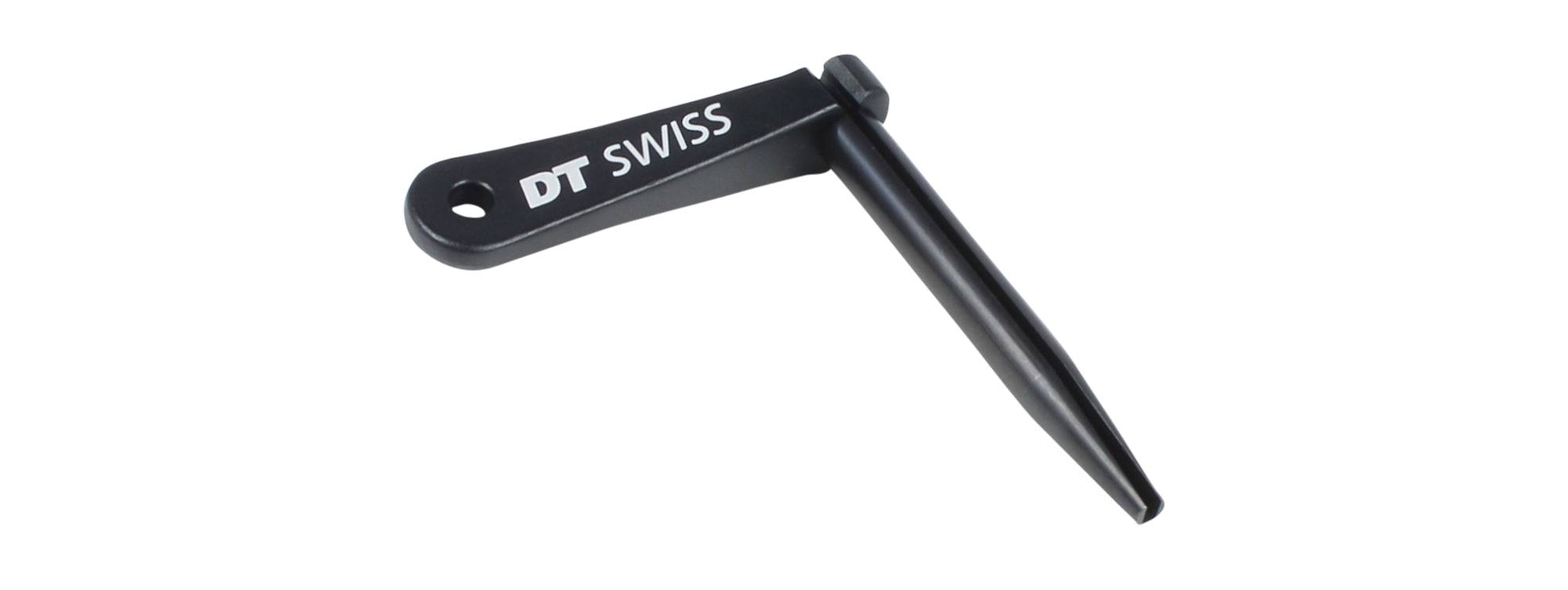 Black DT Swiss Aero Comp bladed spoke holder for workshop use, compatible with 1.0-1.3mm spokes, designed for bicycle wheel building.