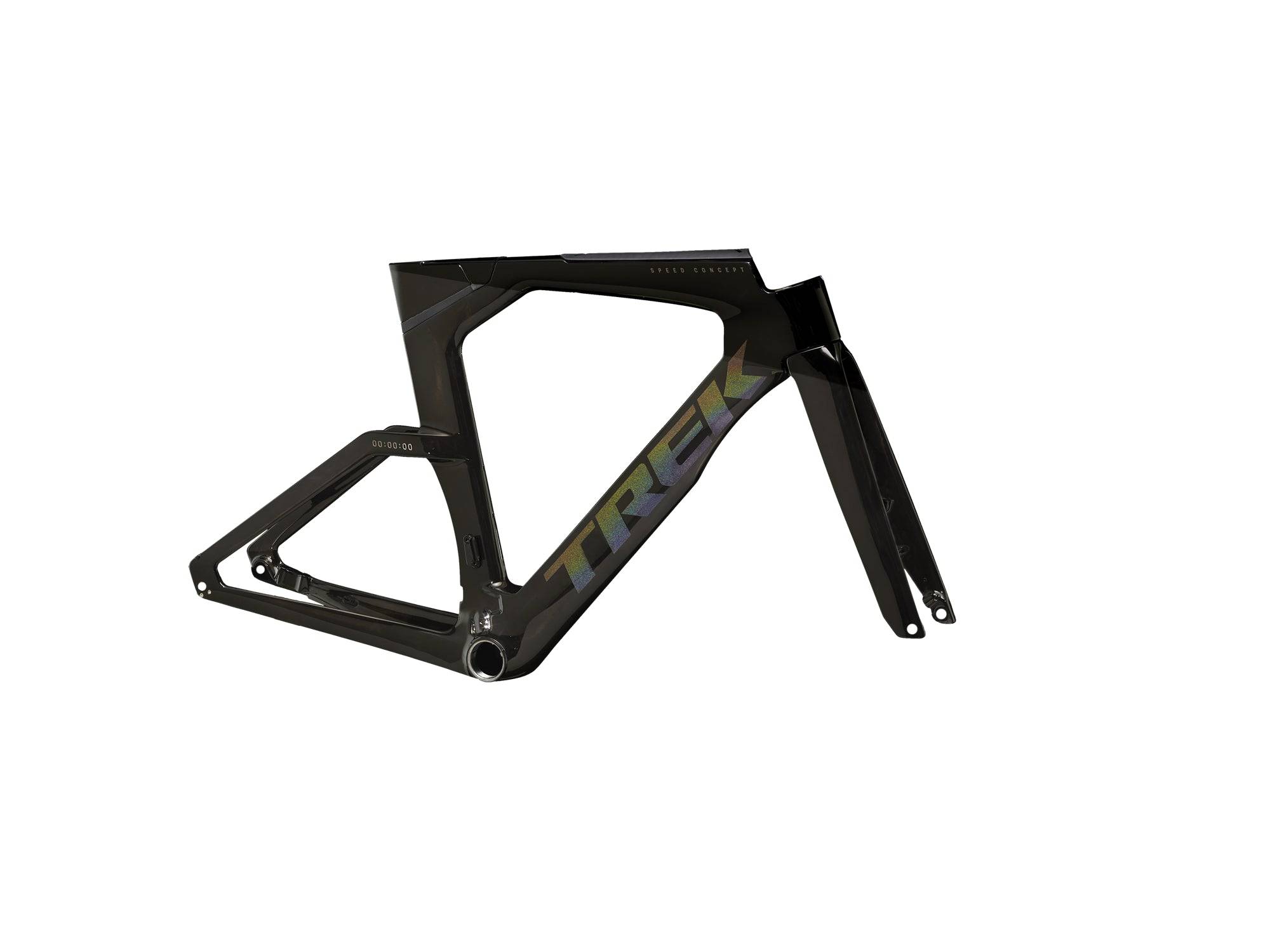 Trek Speed Concept SLR road frameset with IsoSpeed suspension and integrated hydration storage, showcasing sleek aerodynamic design.